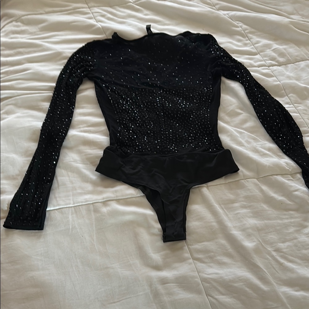 Black sheer sparkly Long Sleeve Bodysuit by Windsor size medium NWT - Picture 5 of 8